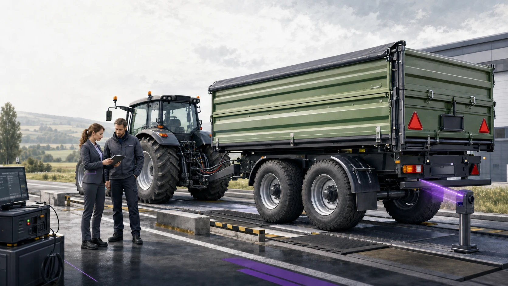 Ensayos de enganche al tractor, frenado, carga por eje y alumbrado trasero para certificar remolques agrícolas