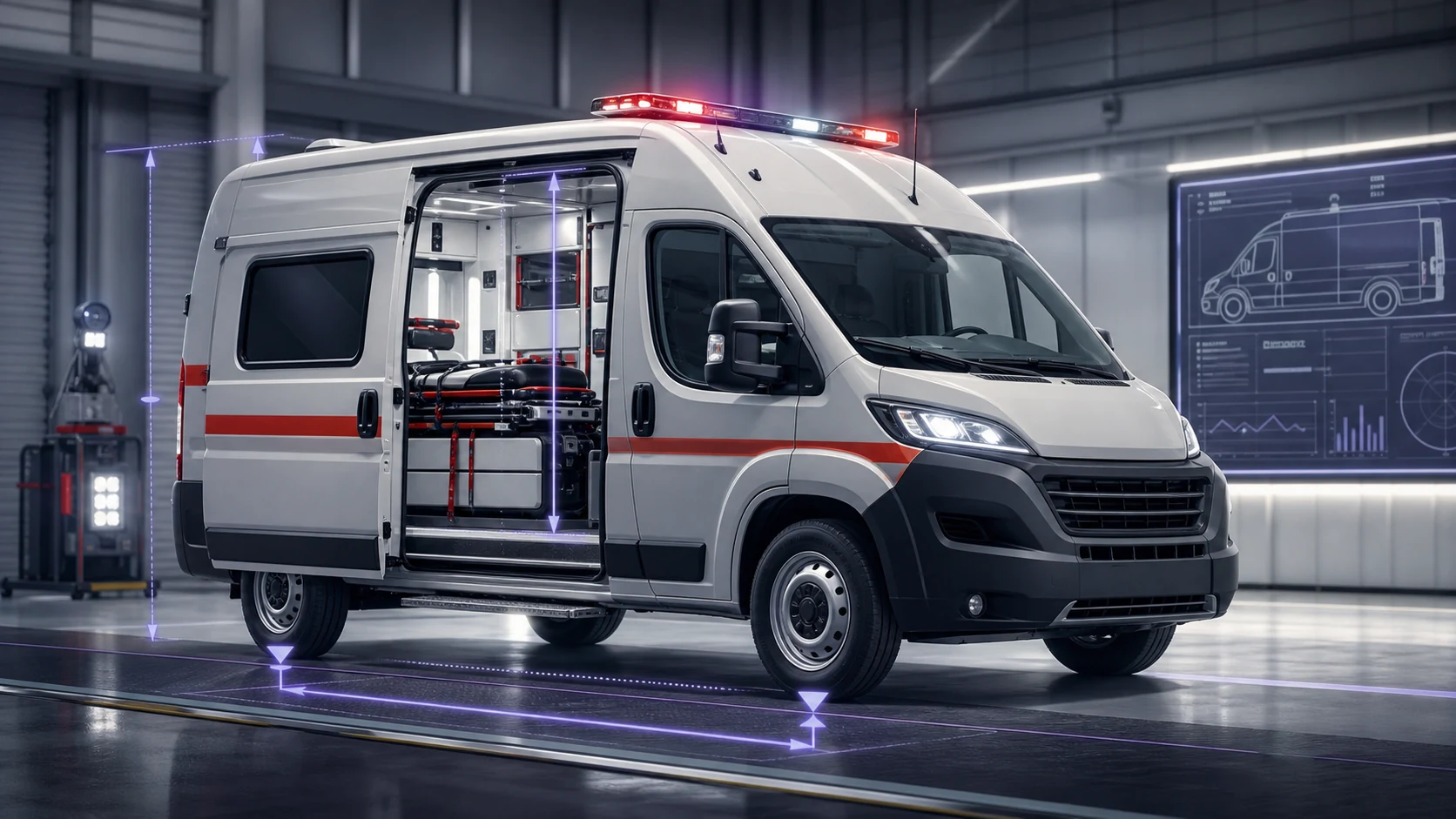 Prüfung von medizinischer Ausstattung, Türöffnung, Abmessungen und Achslast bei einem Ambulanzumbau
