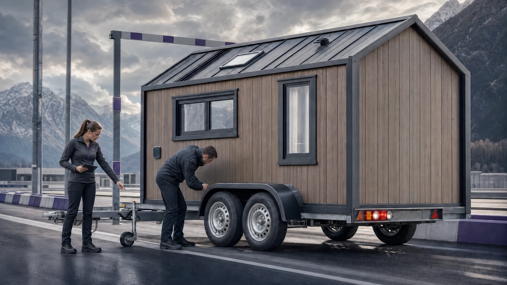 Prüfung von Tandemachse, Kupplung, Abmessungen und Heckbeleuchtung für die Typgenehmigung eines O2-Tiny-House