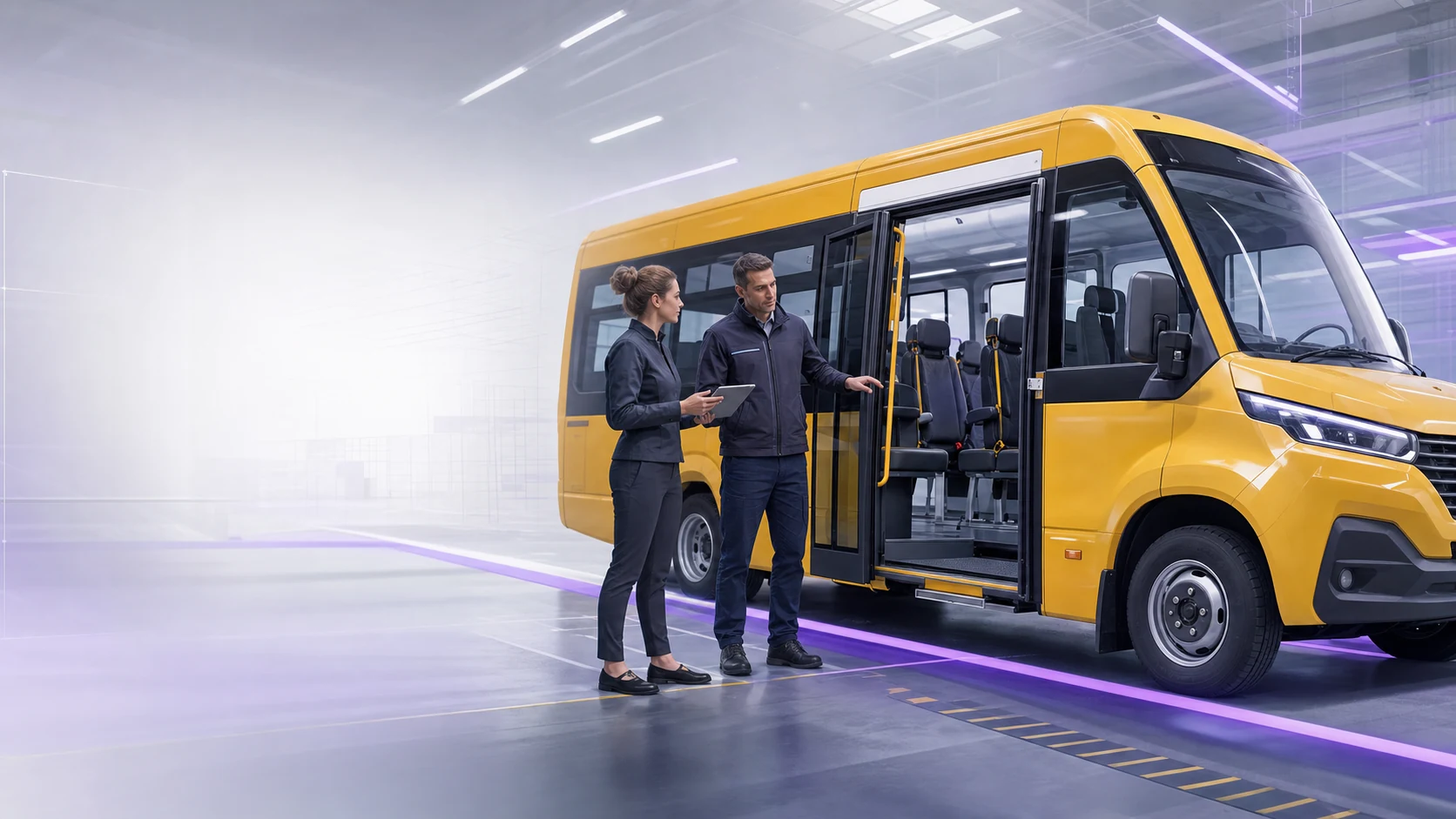 Sicherheitsprüfung von Türen, Sitzen und Notausstieg für die Typgenehmigung eines Schulbusses